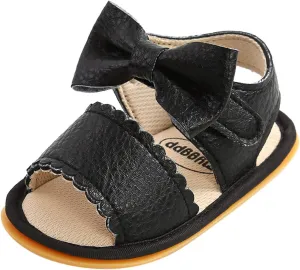 EnJoCho Baby Boys Girls Bow Sandals Soft Non-Slip Rubber Sole Summer Flat Walking Shoes Newborn Outdoor Slippers Shoes (Black-07#E, 13-18m)
