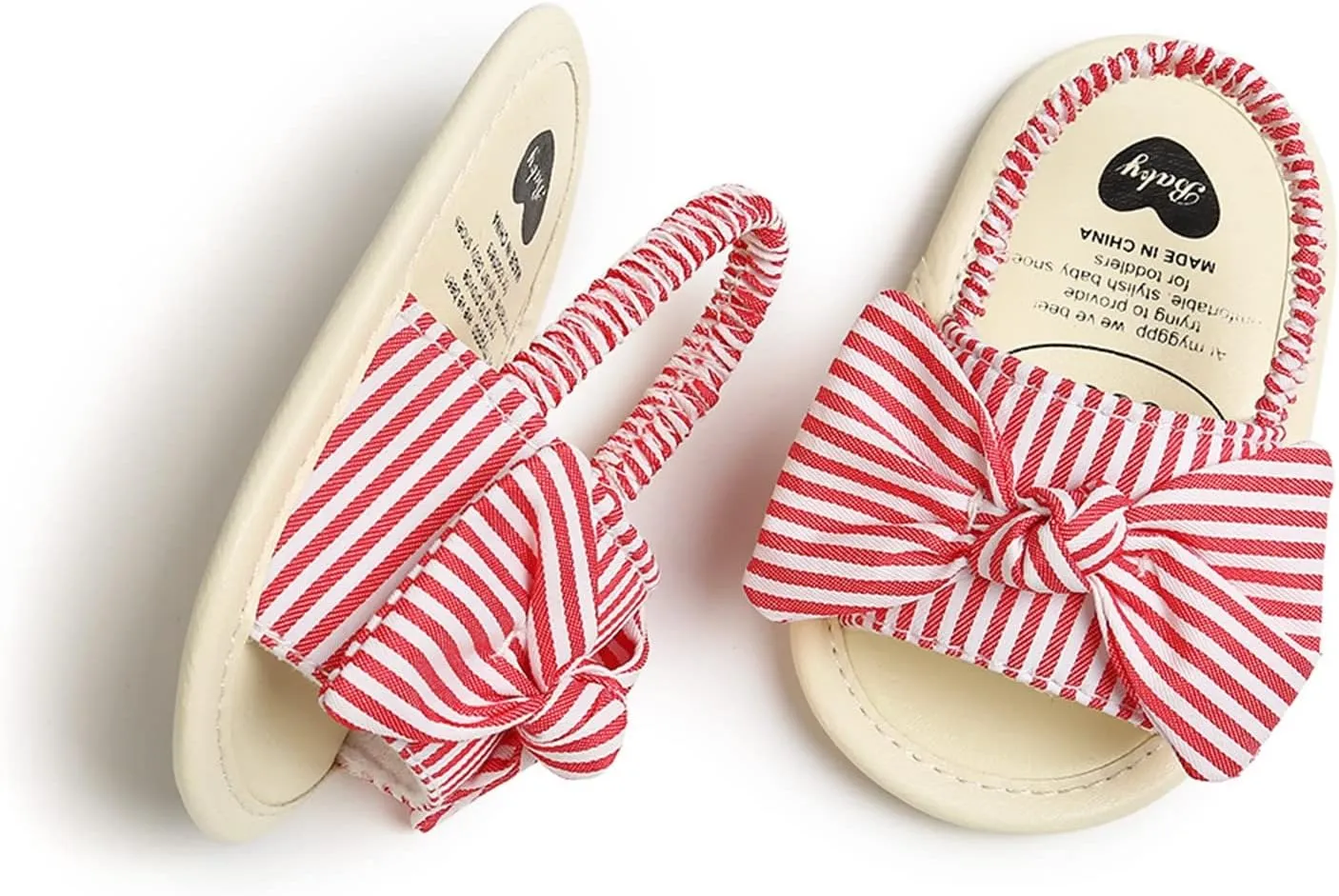 EnJoCho Baby Girls Dot Stripe Summer Sandals Soft Sole Bowknots Flats Toddler First Walkers Crib Shoes Prewalker Sandals