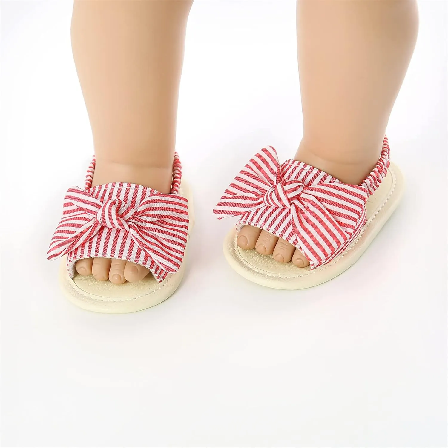 EnJoCho Baby Girls Dot Stripe Summer Sandals Soft Sole Bowknots Flats Toddler First Walkers Crib Shoes Prewalker Sandals