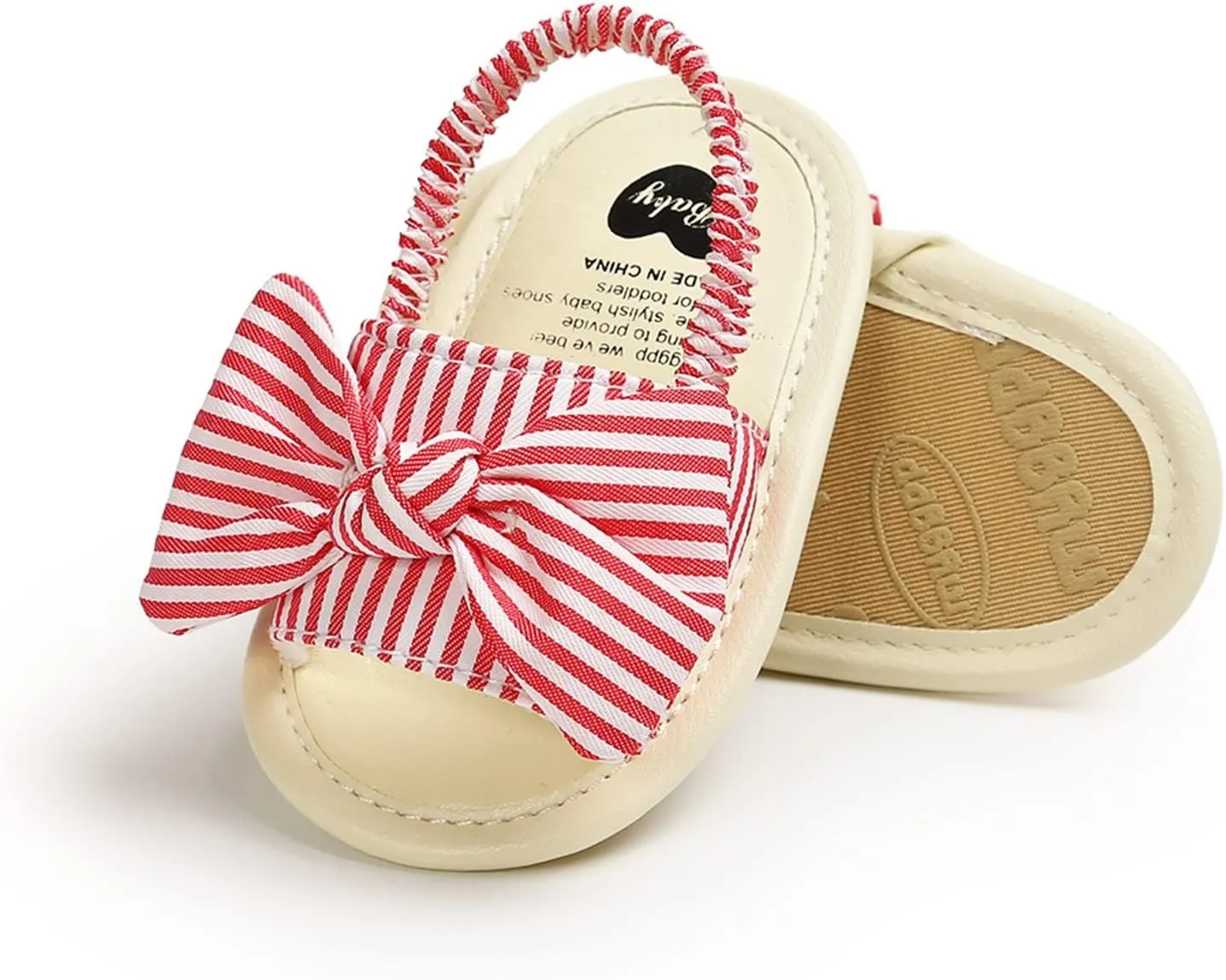 EnJoCho Baby Girls Dot Stripe Summer Sandals Soft Sole Bowknots Flats Toddler First Walkers Crib Shoes Prewalker Sandals