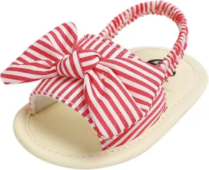 EnJoCho Baby Girls Dot Stripe Summer Sandals Soft Sole Bowknots Flats Toddler First Walkers Crib Shoes Prewalker Sandals
