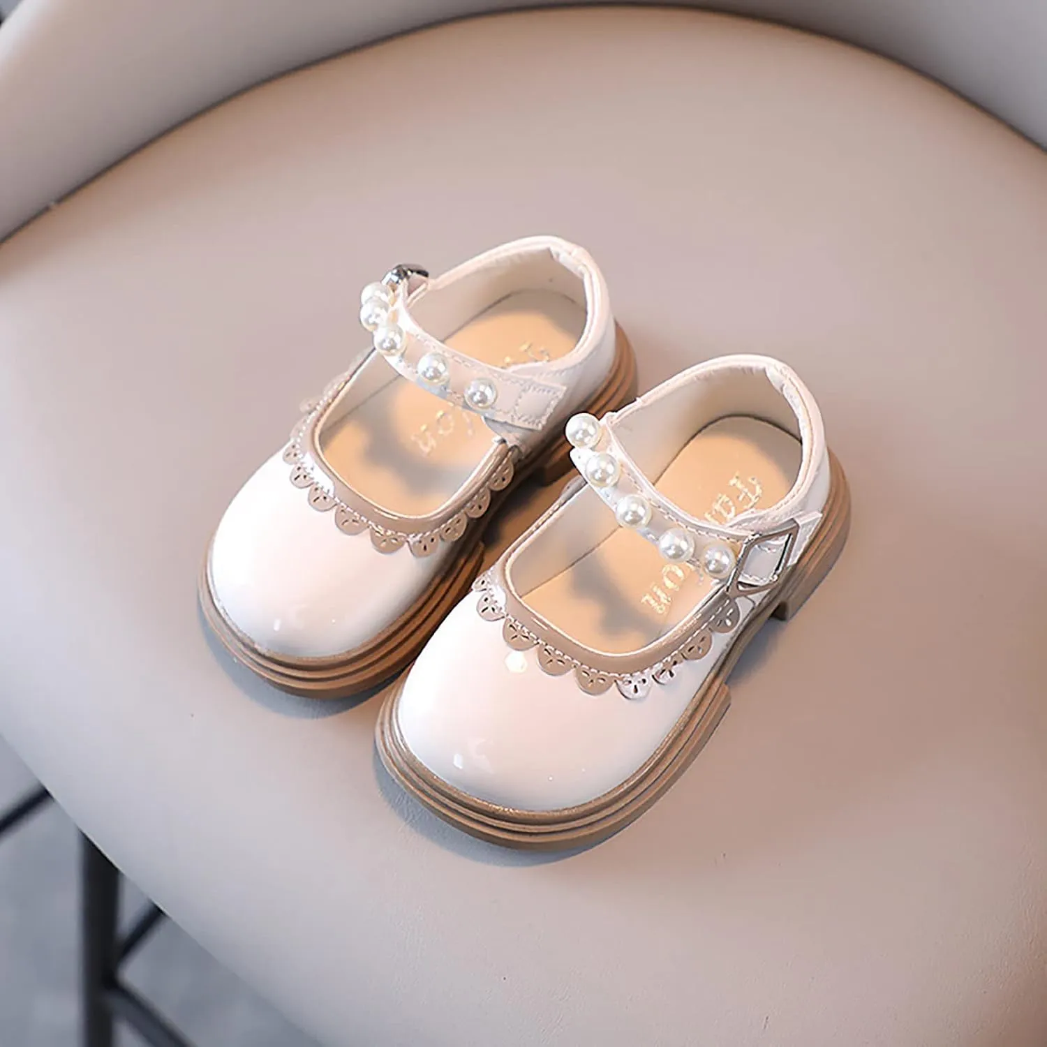 Fashion Autumn Toddler and Girls Casual Shoes Thick Sole Round Toe Buckle Dress Shoes Soft Sole Baby Shoes