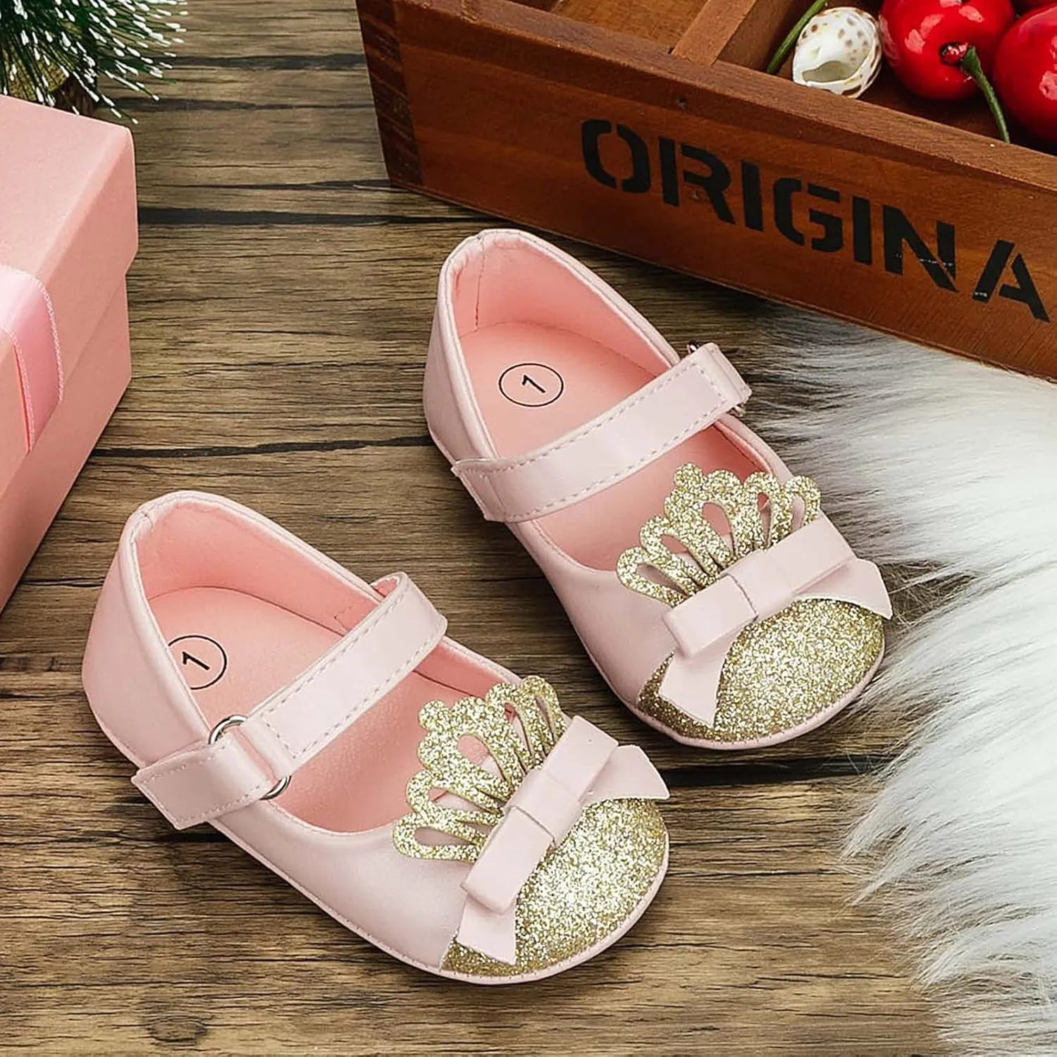Fashion Crown Princess Shoes Little Kid Shoes Non Slip Soft Sole Walking Shoes Baby Shoes Infant Extra Wide