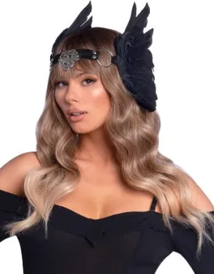 Filigree Medallion Feather Headband Black