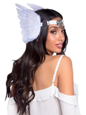 Filigree Medallion Feather Headband White