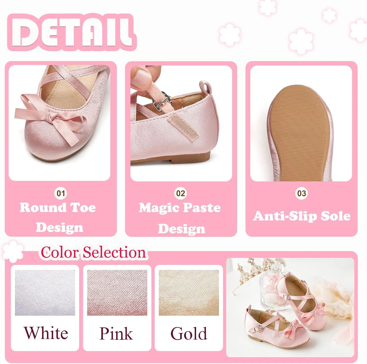 Flaryzone Toddler/Little Girls' Ballerina Flat Mary Jane Princess Dress Shoes - Wedding School Party