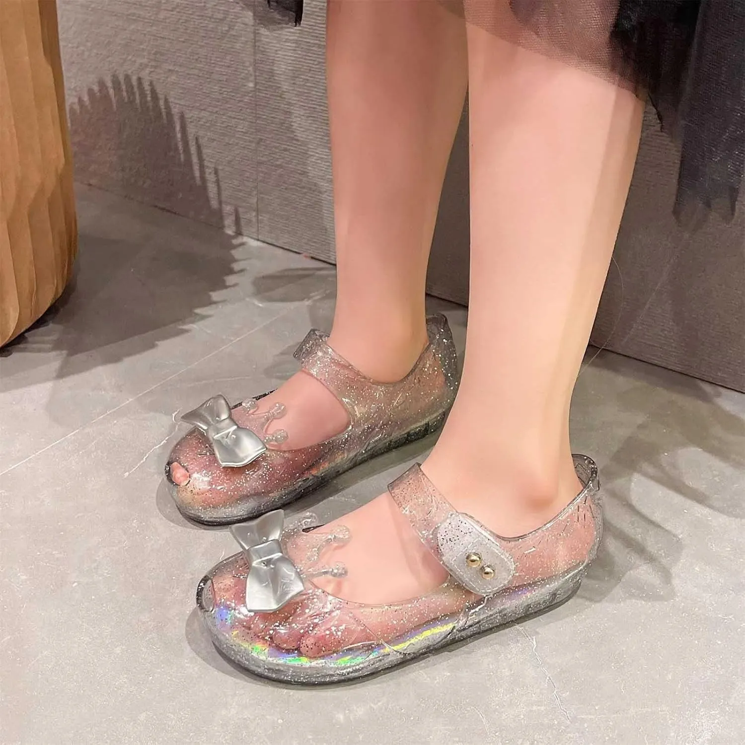 Girl Rubber Shoes Girls Shoes Crown Flash Diamond Crystal Soft Sole Non Slip Sandals Jelly Black Baby Sneaker