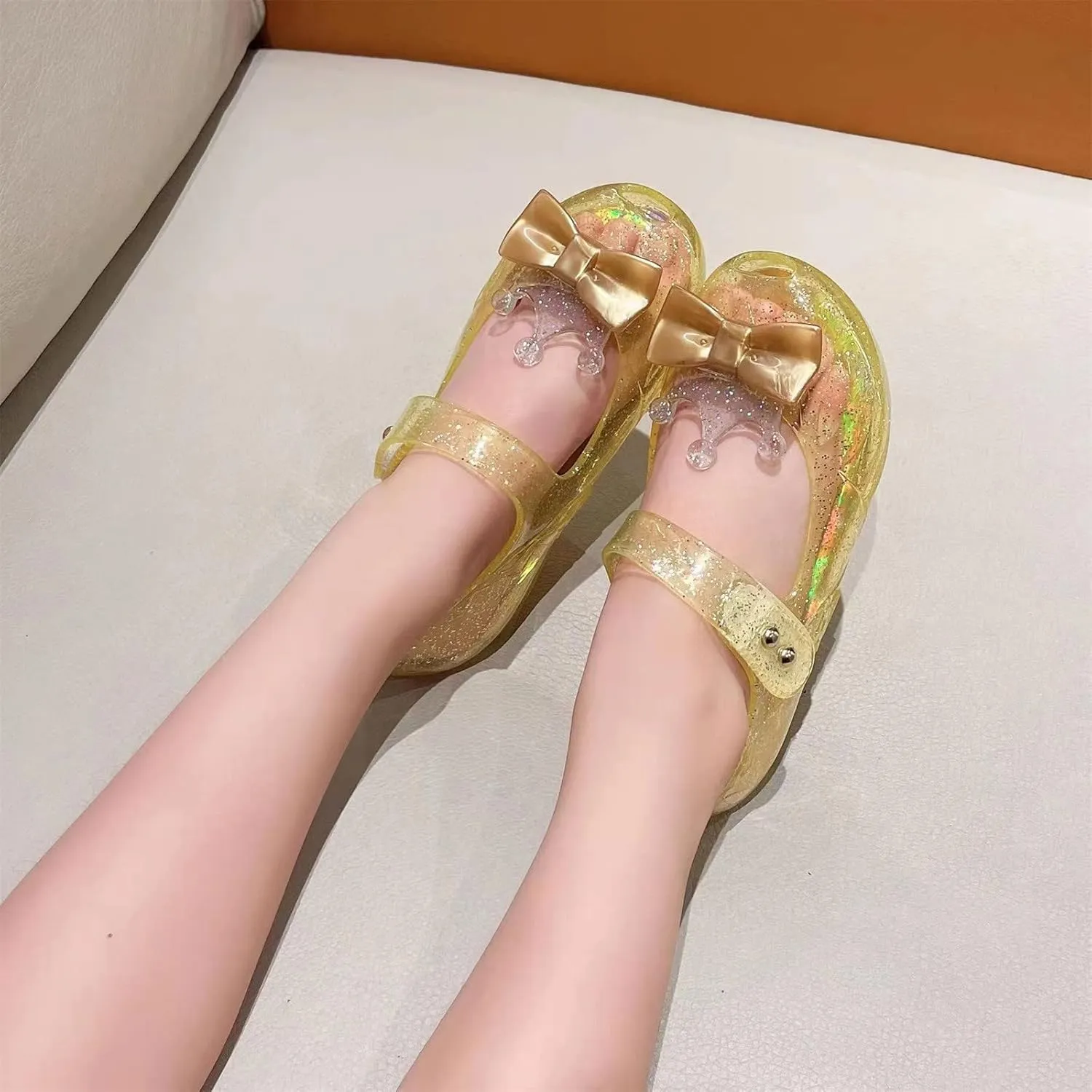 Girl Rubber Shoes Girls Shoes Crown Flash Diamond Crystal Soft Sole Non Slip Sandals Jelly Black Baby Sneaker