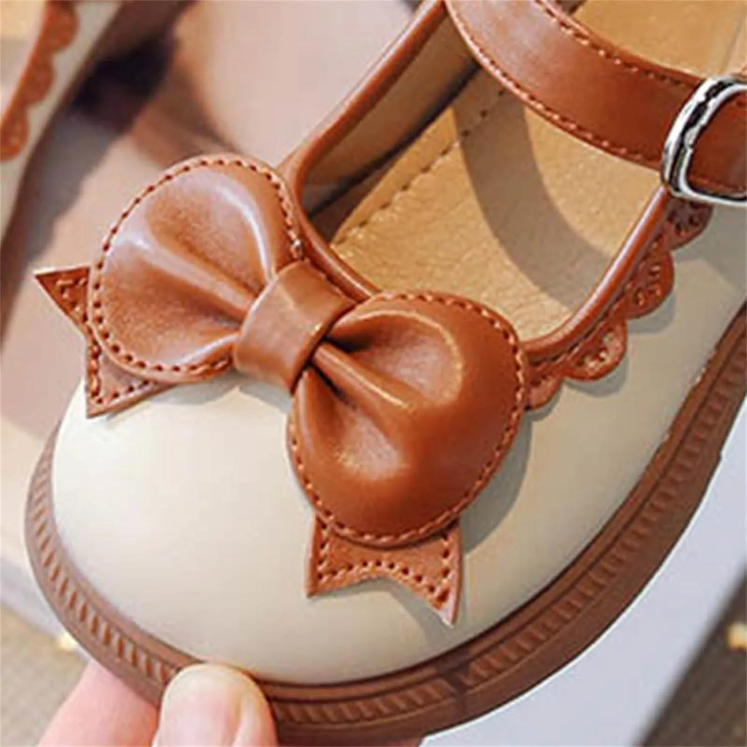 Girls Dress Shoes Mary Jane Flats Girls Cute Bowknot Non-Slip Soft Thick Sole Wedges Kids Leather Wedding Shoes
