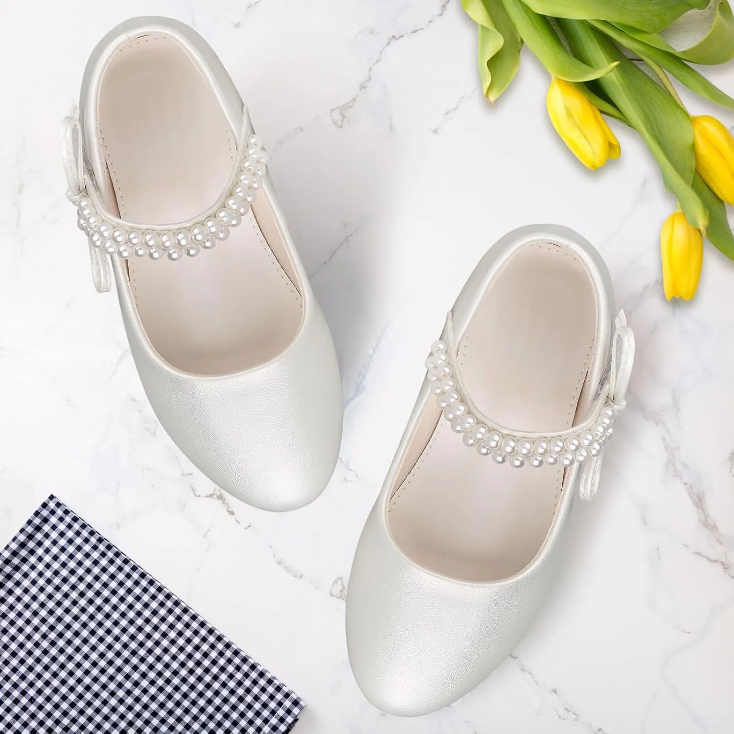 Girls Dress Shoes Mary Jane Princess Shoes Girls' Flats Glitter Low Heels Flower Wedding Party Footwear for Toddler Little/Big Kid