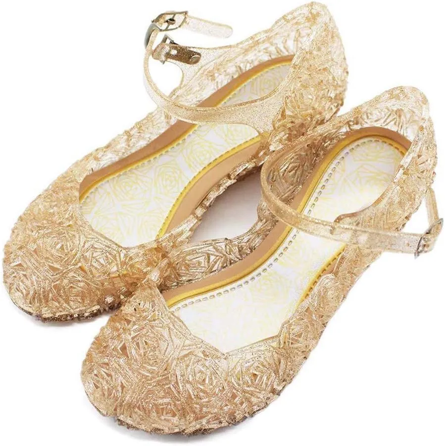 Girls Jelly Sandals Princess Cosplay Dress Up Mary Jane lats Heels Dance Pary Single Shoes for Kids Toddler