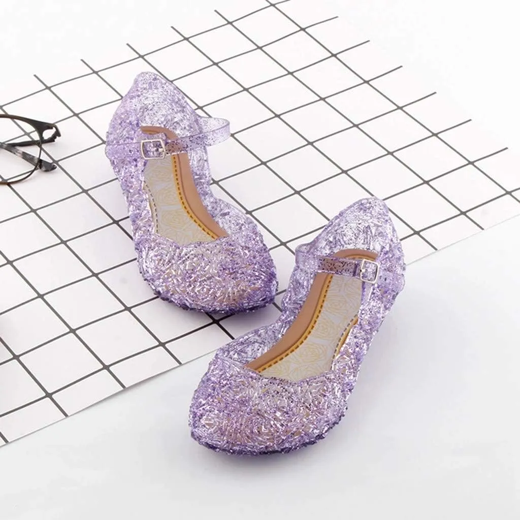 Girls Jelly Sandals Princess Cosplay Dress Up Mary Jane lats Heels Dance Pary Single Shoes for Kids Toddler