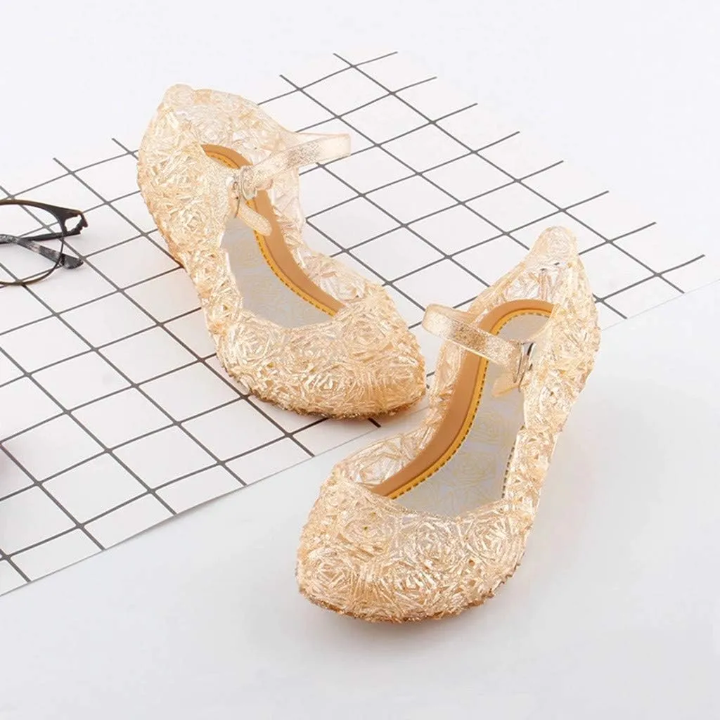 Girls Jelly Sandals Princess Cosplay Dress Up Mary Jane lats Heels Dance Pary Single Shoes for Kids Toddler