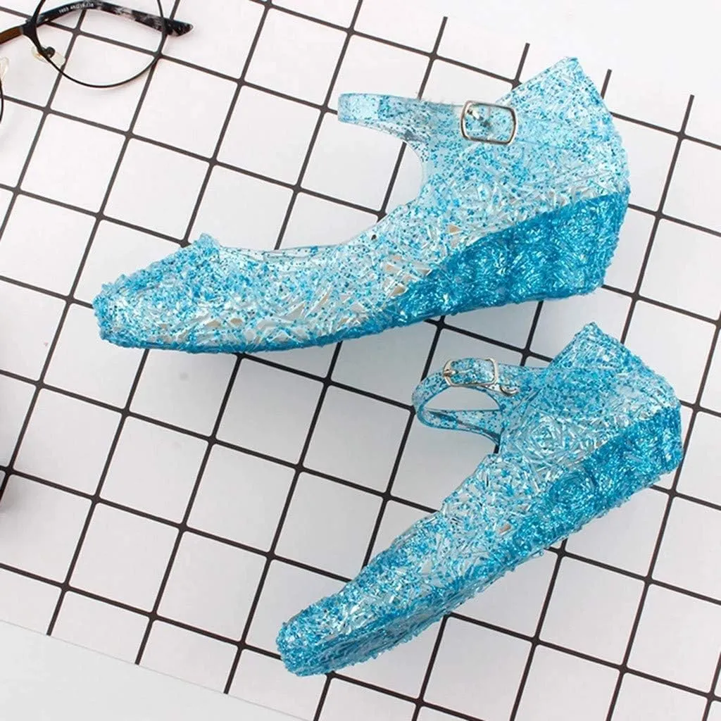 Girls Jelly Sandals Princess Cosplay Dress Up Mary Jane lats Heels Dance Pary Single Shoes for Kids Toddler