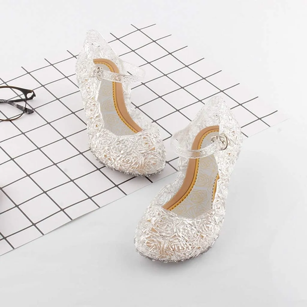 Girls Jelly Sandals Princess Cosplay Dress Up Mary Jane lats Heels Dance Pary Single Shoes for Kids Toddler