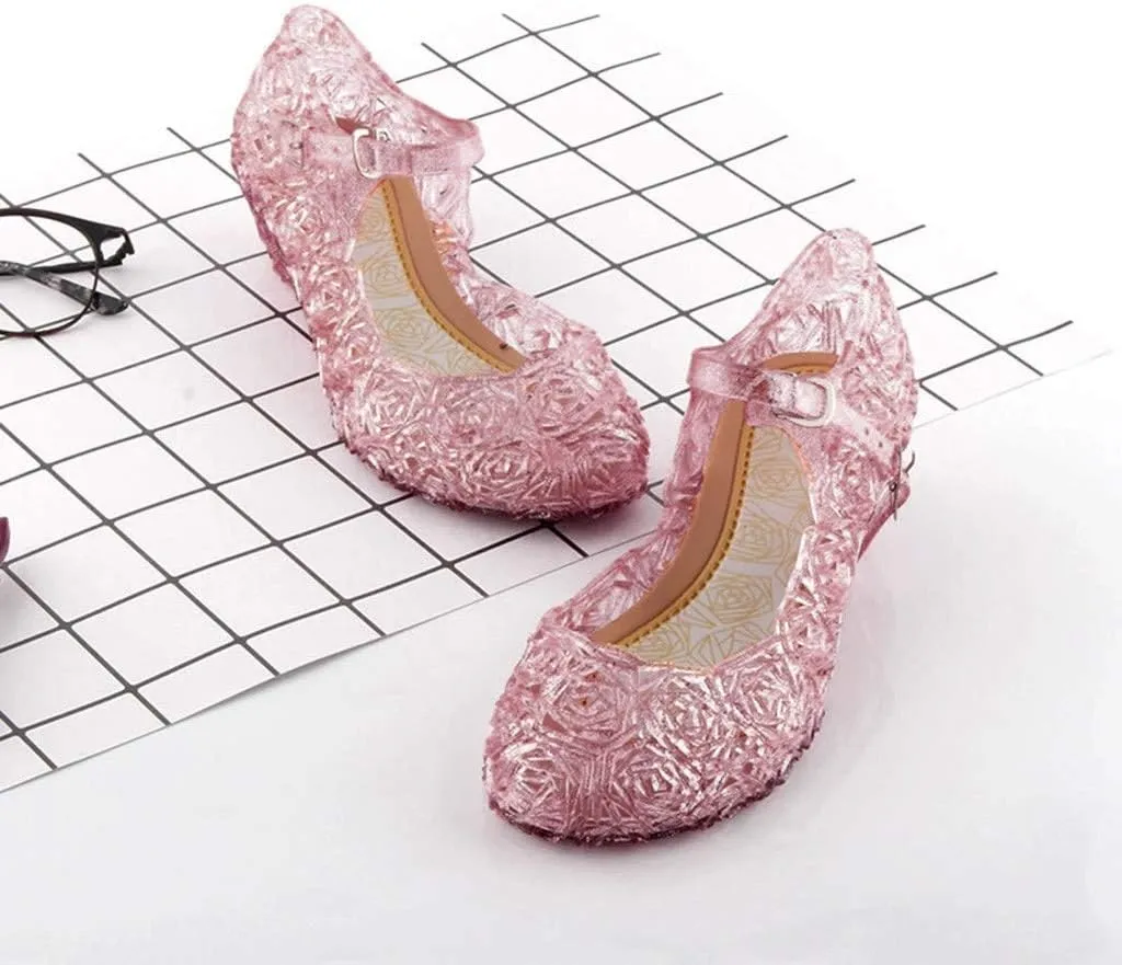 Girls Jelly Sandals Princess Cosplay Dress Up Mary Jane lats Heels Dance Pary Single Shoes for Kids Toddler