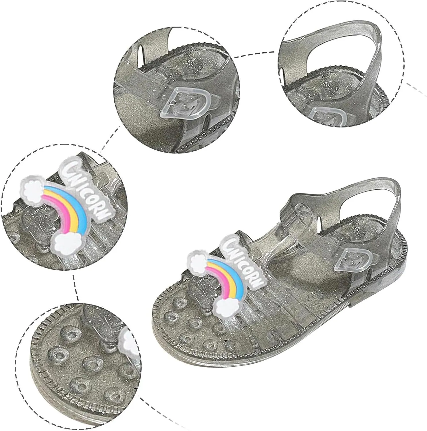 Girls Jelly Sandals Rainbow Summer Princess Dress Up Flats Shoes Mary Jane Shoes Birthday Party Dance Casual Flat Sandals