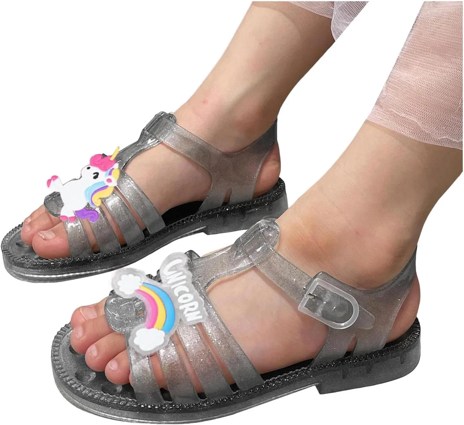 Girls Jelly Sandals Rainbow Summer Princess Dress Up Flats Shoes Mary Jane Shoes Birthday Party Dance Casual Flat Sandals