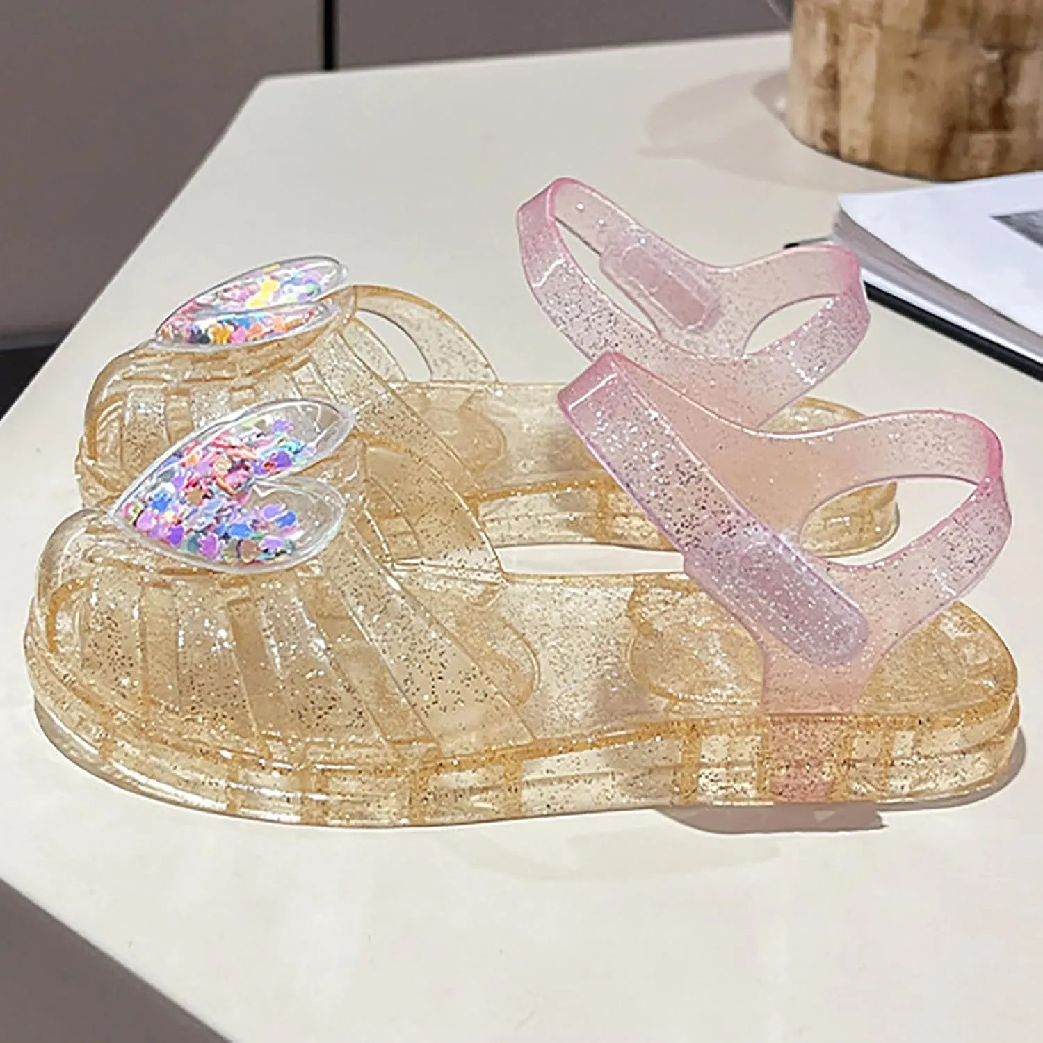 Girls Jelly Sandals Summer Costume Princess Dress Flat Breathable Waterproof Gladiator Shoes Rainbow Closed Toe Beach Sandals