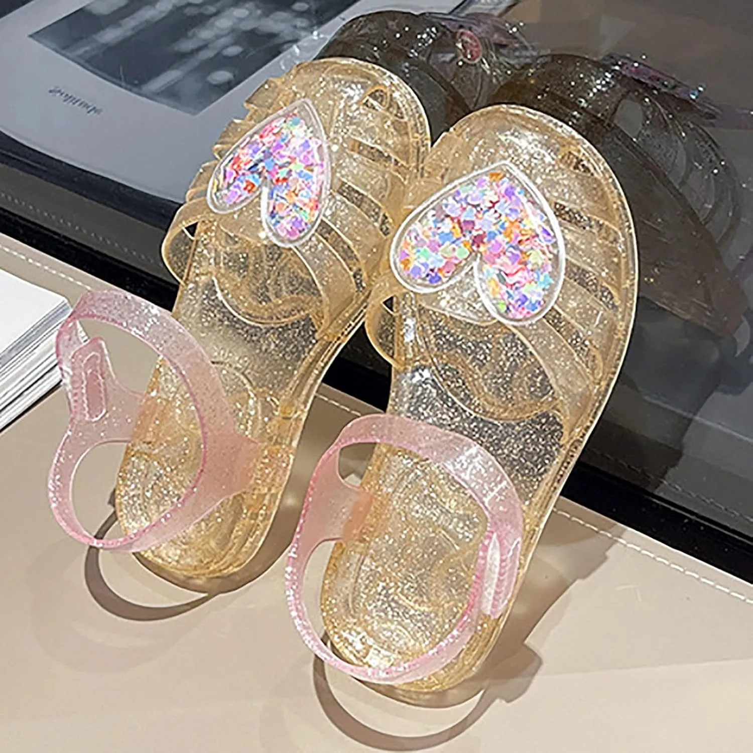 Girls Jelly Sandals Summer Costume Princess Dress Flat Breathable Waterproof Gladiator Shoes Rainbow Closed Toe Beach Sandals