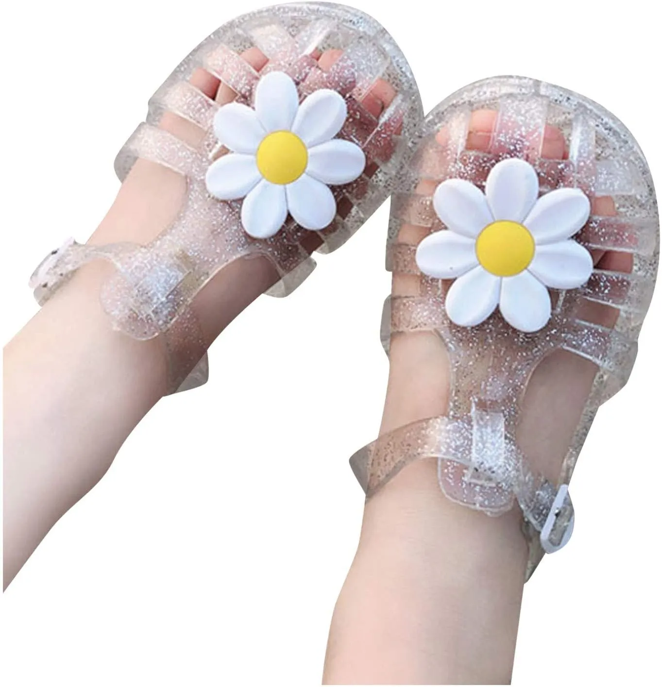 Girls Kids Jelly Soft Sandals Flower Pep Toe Adjusted Strap Summer Water Shoes Baby Toddler Shower Funny Sandals