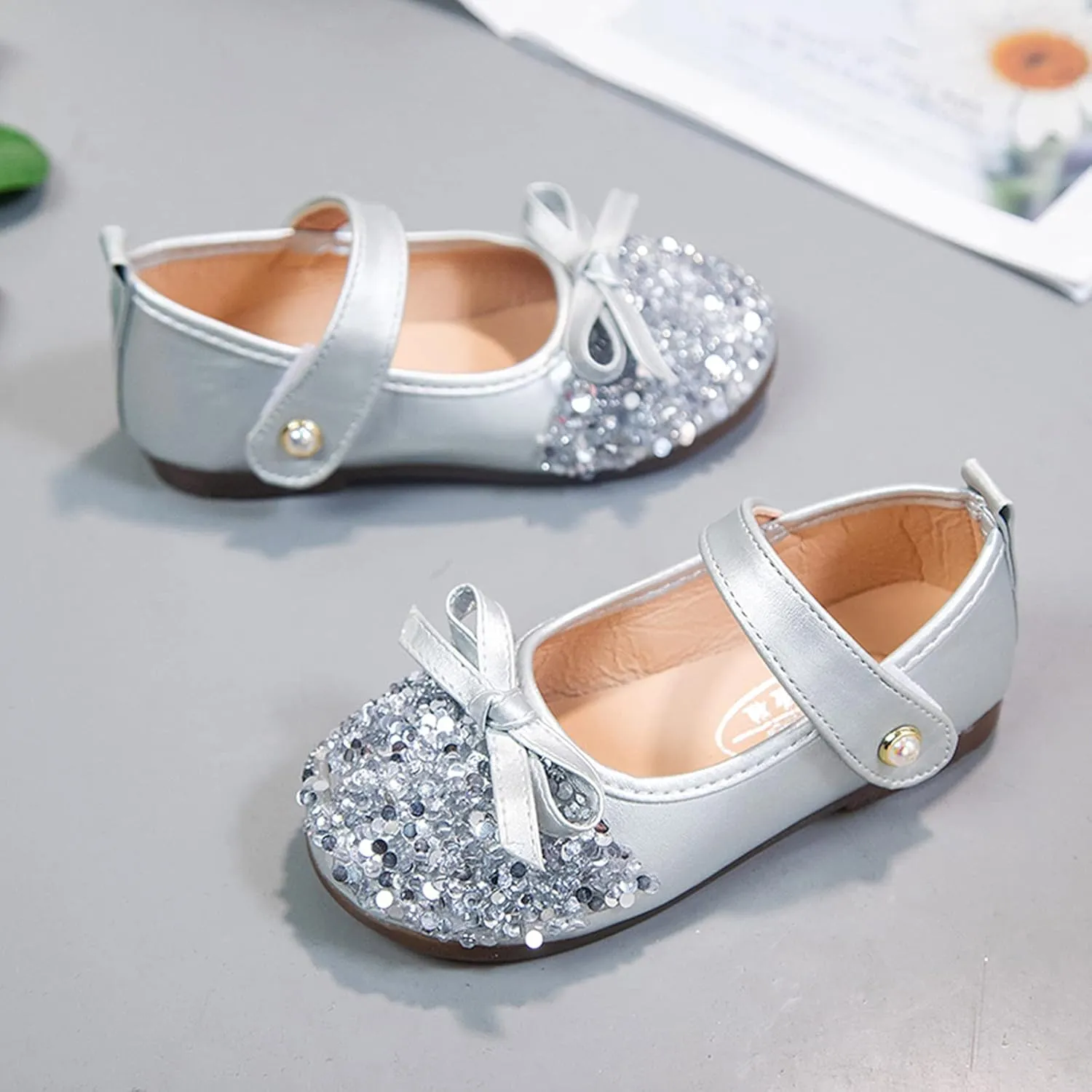 Girls Kids Pearl Sequins Bow Sandals Summer Closed Toe Ankle Shoes Toddler Gold ow Heels Dress Dance Shoes