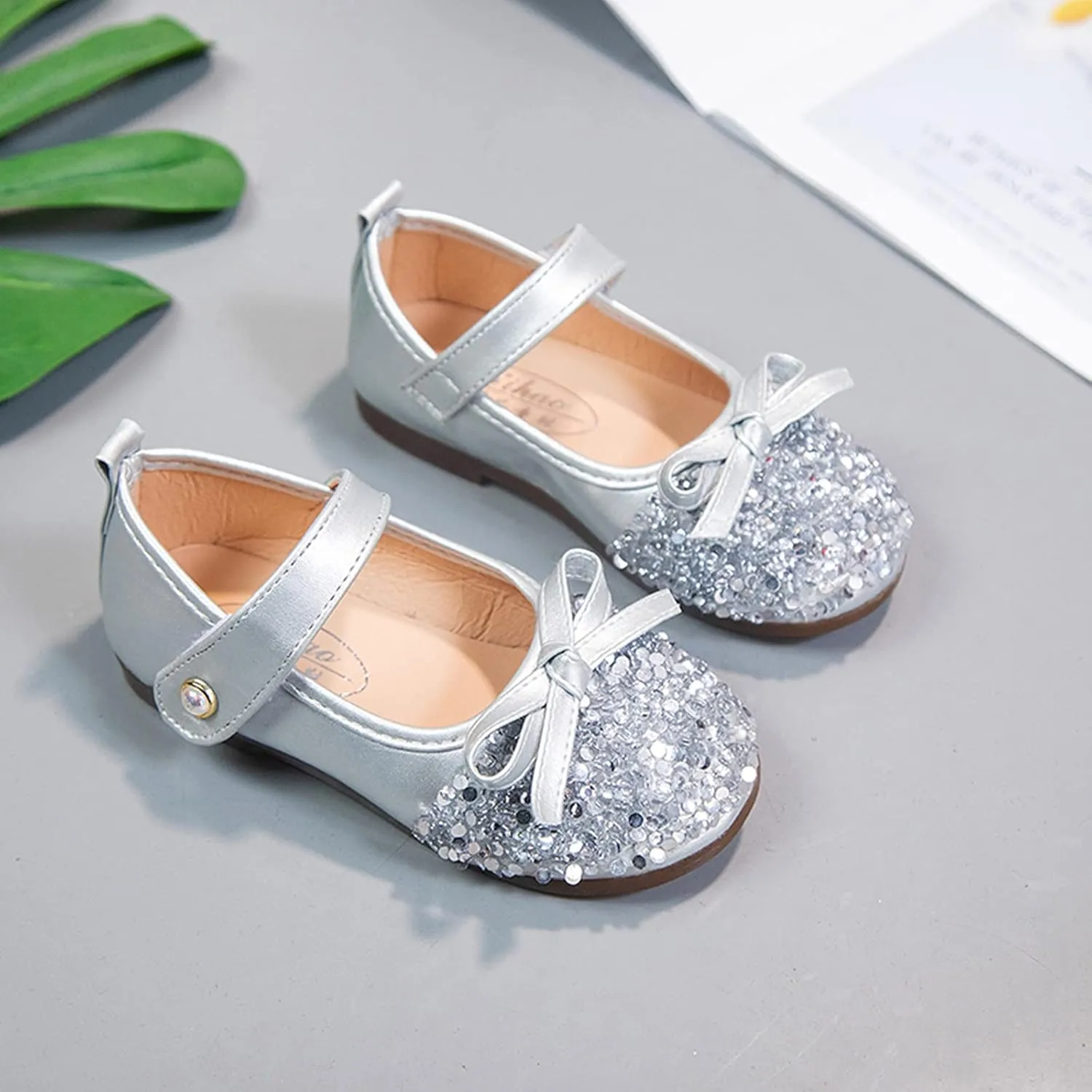 Girls Kids Pearl Sequins Bow Sandals Summer Closed Toe Ankle Shoes Toddler Gold ow Heels Dress Dance Shoes