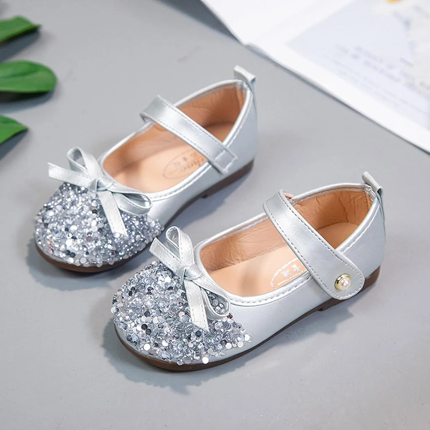 Girls Kids Pearl Sequins Bow Sandals Summer Closed Toe Ankle Shoes Toddler Gold ow Heels Dress Dance Shoes