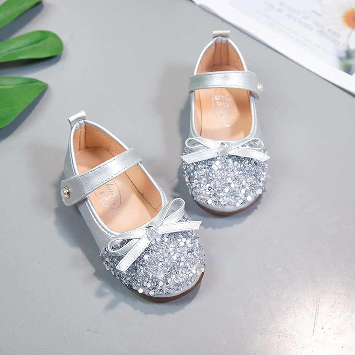 Girls Kids Pearl Sequins Bow Sandals Summer Closed Toe Ankle Shoes Toddler Gold ow Heels Dress Dance Shoes
