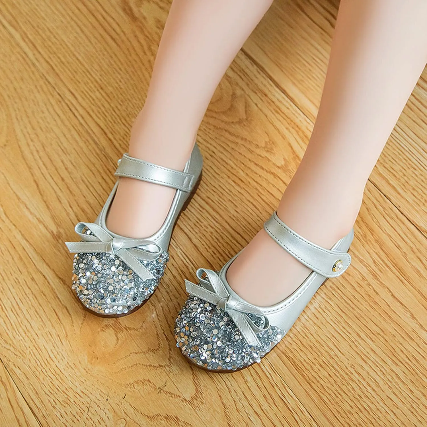 Girls Kids Pearl Sequins Bow Sandals Summer Closed Toe Ankle Shoes Toddler Gold ow Heels Dress Dance Shoes
