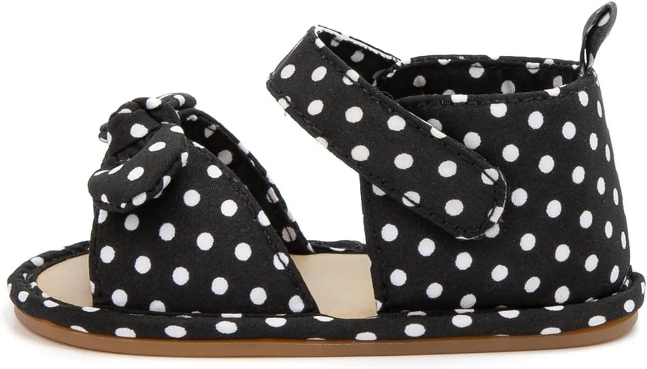 Girls Kids Rubber Sole Flat Canvas Ankle Sandals Bow Open Toe Summer Wide Shoes Baby Toddler Soft Comfy Slip On Shoes