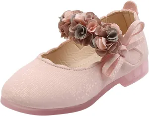 Girls Mary Jane Dress Shoes Flowers Strap Bows Pump Low Heels Kids Baby Soft Sole Floral Princess Wedding Dress Flat