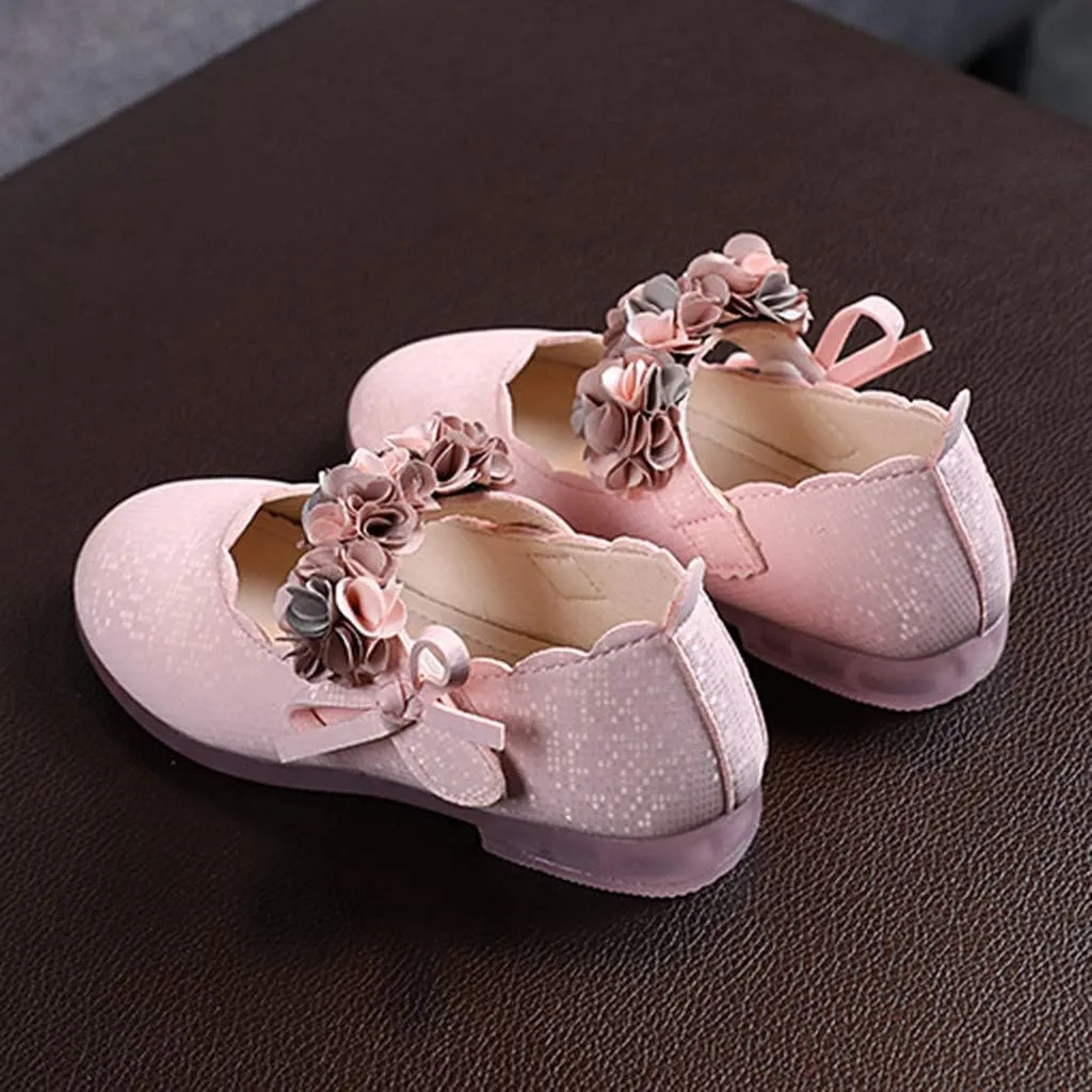 Girls Mary Jane Dress Shoes Flowers Strap Bows Pump Low Heels Kids Baby Soft Sole Floral Princess Wedding Dress Flat
