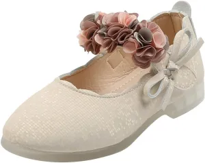Girls Mary Jane Dress Shoes Flowers Strap Bows Pump Low Heels Kids Baby Soft Sole Floral Princess Wedding Dress Flat