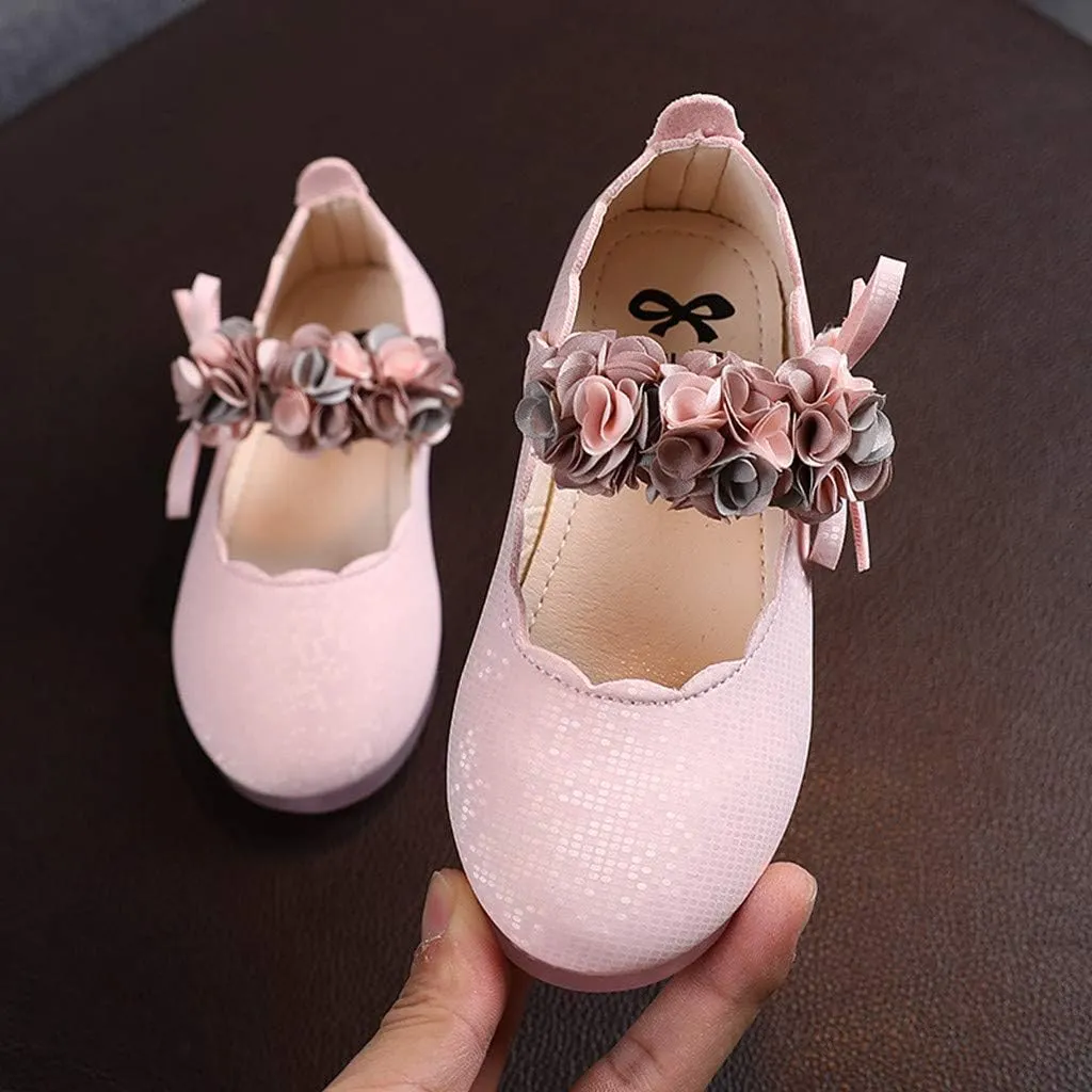 Girls Mary Jane Dress Shoes Flowers Strap Bows Pump Low Heels Kids Baby Soft Sole Floral Princess Wedding Dress Flat