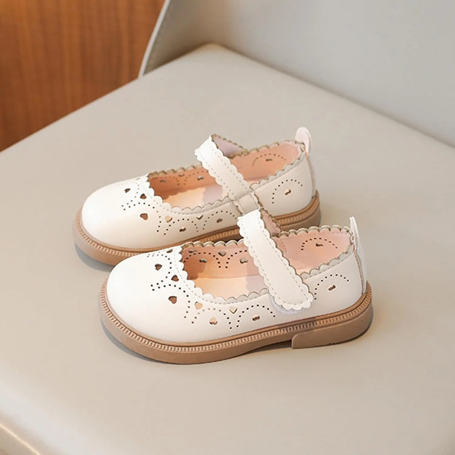 Girls Mary Jane School Flats Flower Wedding Party Dress Shoes Closed Toe Soft Sole Leather Wedges Sandals Breathable