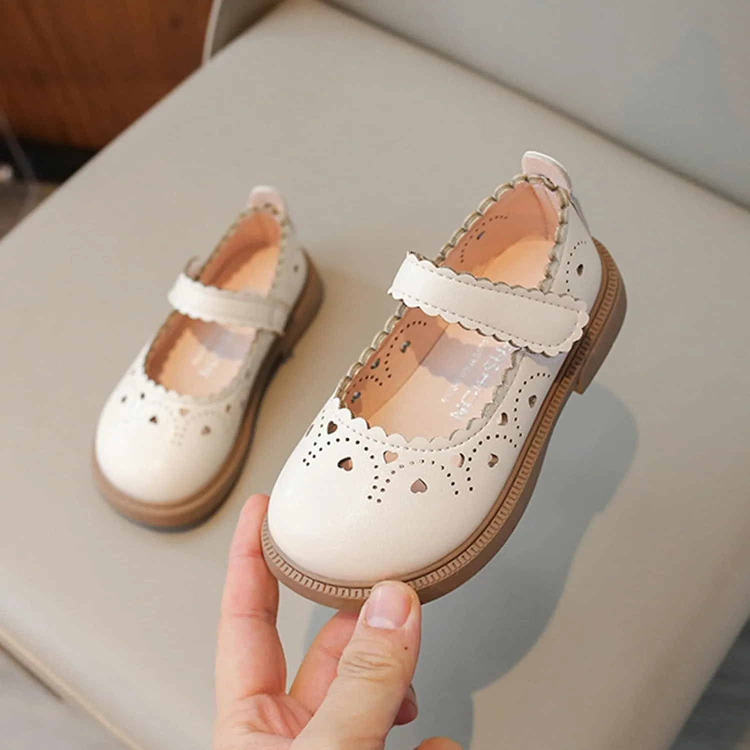 Girls Mary Jane School Flats Flower Wedding Party Dress Shoes Closed Toe Soft Sole Leather Wedges Sandals Breathable