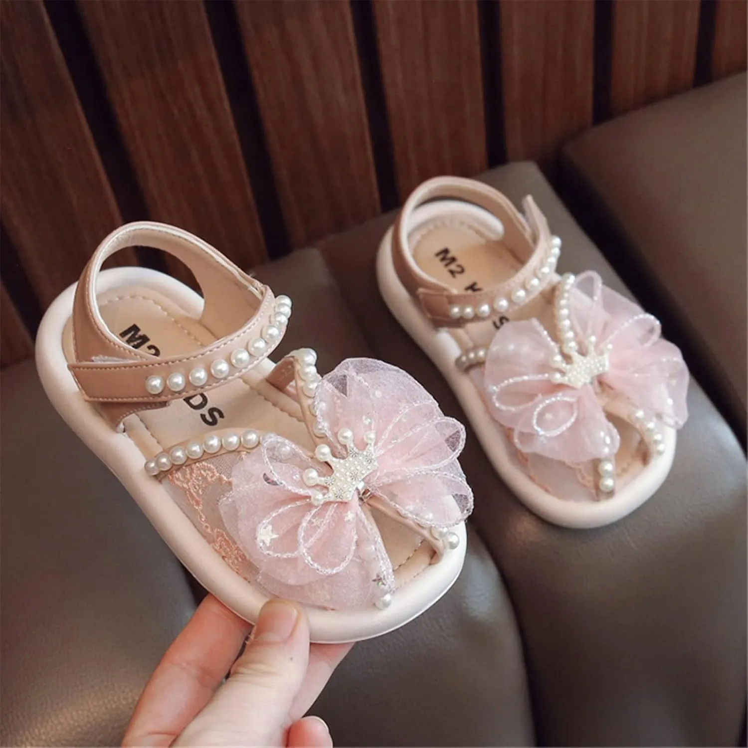 Girls Sandals Mesh Bow Crown Design Princess Shoes Flat Dress Shoes for Toddler Little Child Big Kids Baby Sandals 12-18 Months (Red, 7 Toddler)