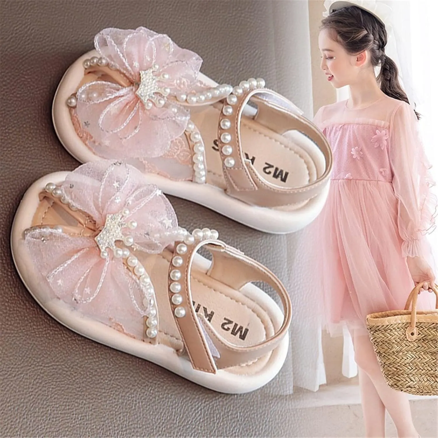 Girls Sandals Mesh Bow Crown Design Princess Shoes Flat Dress Shoes for Toddler Little Child Big Kids Baby Sandals 12-18 Months (Red, 7 Toddler)