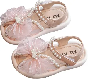 Girls Sandals Mesh Bow Crown Design Princess Shoes Flat Dress Shoes for Toddler Little Child Big Kids Baby Sandals 12-18 Months (Red, 7 Toddler)