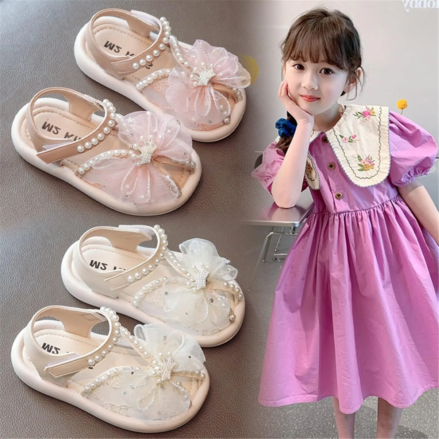 Girls Sandals Mesh Bow Crown Design Princess Shoes Flat Dress Shoes for Toddler Little Child Big Kids Baby Sandals 12-18 Months (Red, 7 Toddler)