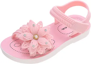 Girls' Sandals Open Toe Flower School Dress Shoes Anti-Slip Round Toe Rubber Flat Sandal For Toddler Kids
