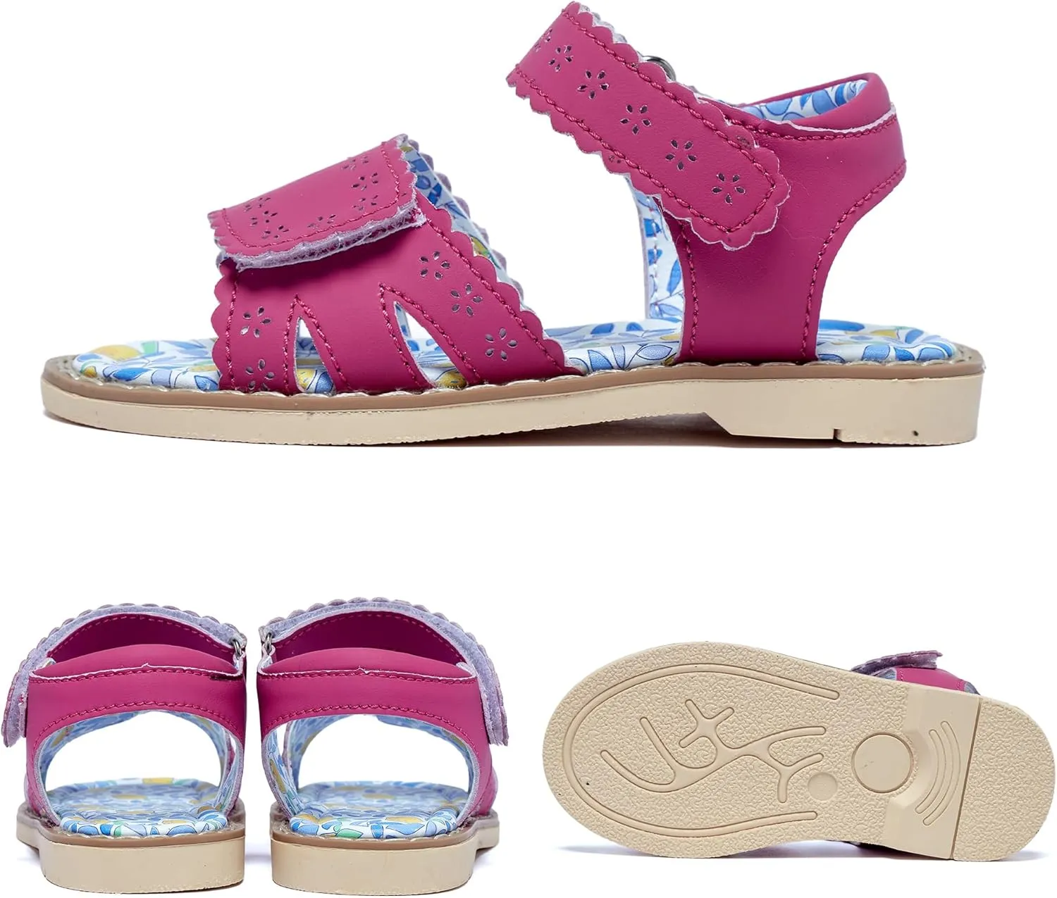 Girls' Sandals With Open Toe Double Buckle Summer Shoes, Genuine Leather Soft Anti Slip Flat Sandals (Girl/Children)