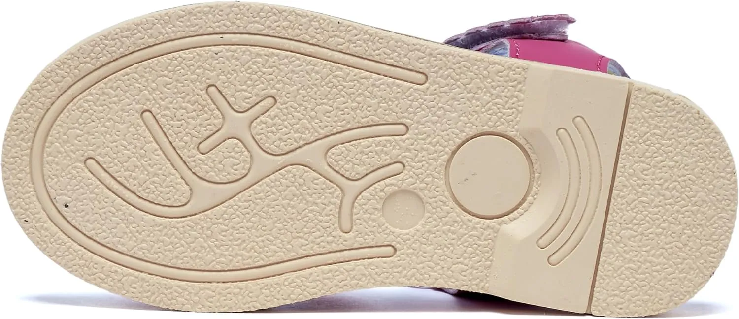 Girls' Sandals With Open Toe Double Buckle Summer Shoes, Genuine Leather Soft Anti Slip Flat Sandals (Girl/Children)