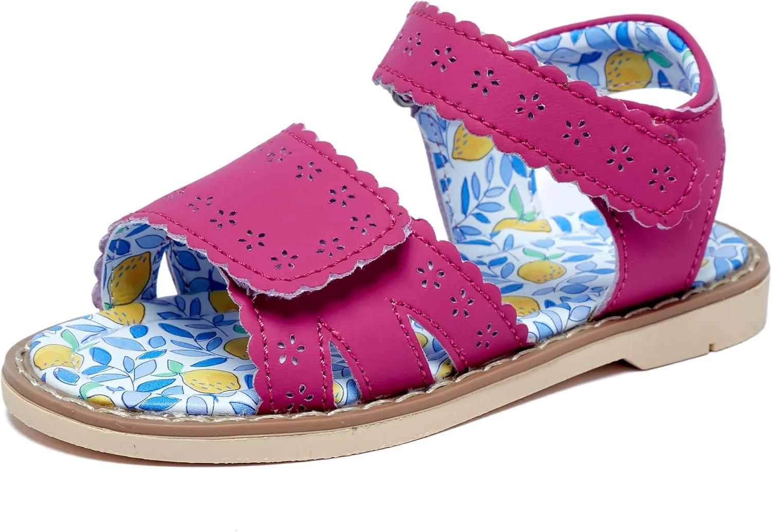 Girls' Sandals With Open Toe Double Buckle Summer Shoes, Genuine Leather Soft Anti Slip Flat Sandals (Girl/Children)