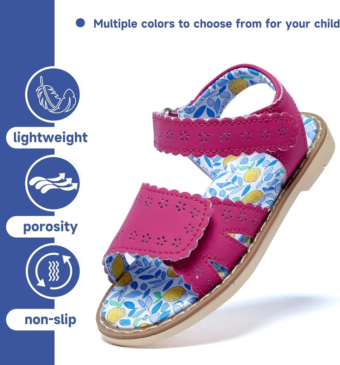 Girls' Sandals With Open Toe Double Buckle Summer Shoes, Genuine Leather Soft Anti Slip Flat Sandals (Girl/Children)