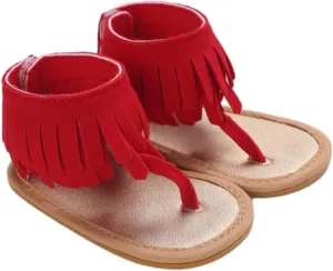 Girls Tassels Sandals Kids Open Toe Breathable Flip Flop Non-Slip Rubber Soft Sole Outdoor Shoes for Toddler Kids