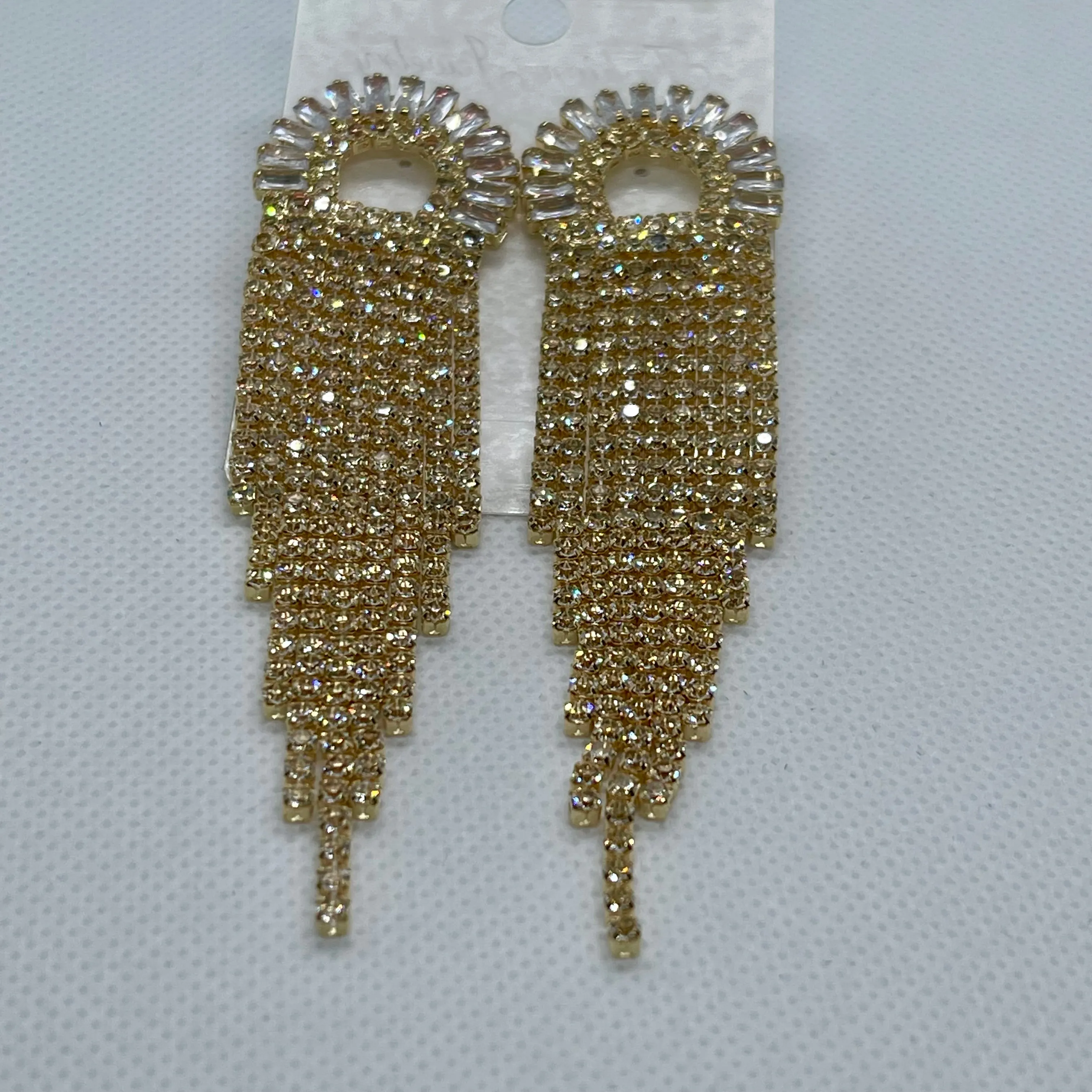 Gold Tassel Rhinestone Earrings Womens Chandelier Drop Fringe Jewelry New