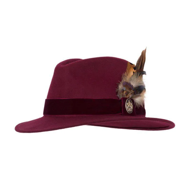 Hicks & Brown Chelsworth Coque & Pheasant Fedora - Maroon