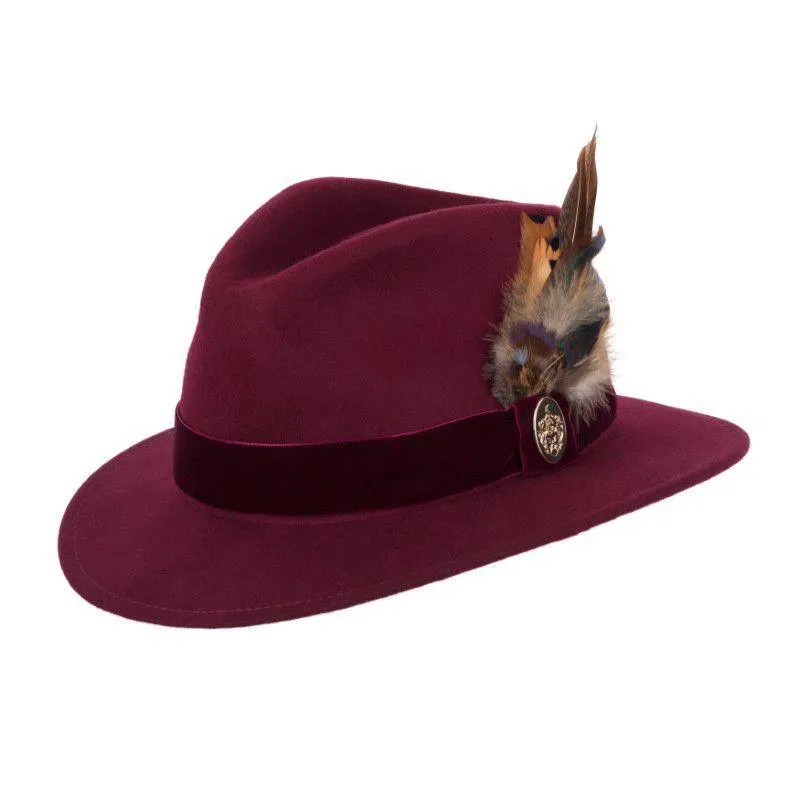 Hicks & Brown Chelsworth Coque & Pheasant Fedora - Maroon